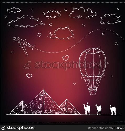 Egypt. Travel and tourism background. Vector hand drawn illustration.