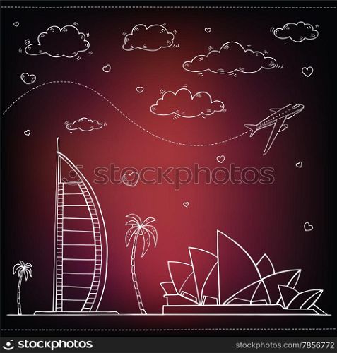 Egypt. Travel and tourism background. Vector hand drawn illustration.
