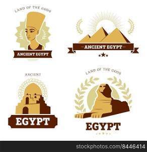 Egypt travel flat banner set. Ancient Egyptian religion and culture symbols of pyramids, sphinx statue and pharaoh sculpture vector illustration collection. Egyptology and history concept
