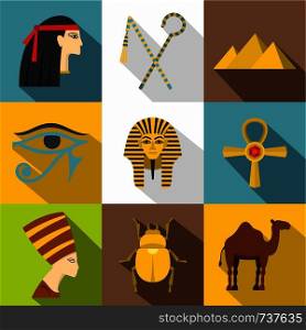 Egypt travel icon set. Flat style set of 9 Egypt travel vector icons for web design. Egypt travel icon set, flat style