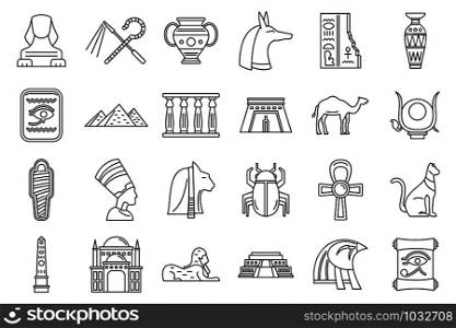 Egypt travel icons set. Outline set of Egypt travel vector icons for web design isolated on white background. Egypt travel icons set, outline style
