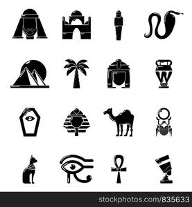 Egypt travel icons set. Simple illustration of 16 Egypt travel vector icons for web. Egypt travel icons set, simple style