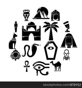 Egypt travel icons set. Simple illustration of 16 Egypt travel vector icons for web. Egypt travel icons set, simple style