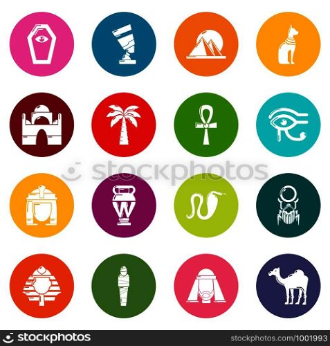 Egypt travel icons set vector colorful circles isolated on white background . Egypt travel icons set colorful circles vector