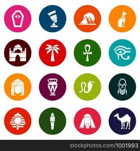 Egypt travel icons set vector colorful circles isolated on white background . Egypt travel icons set colorful circles vector