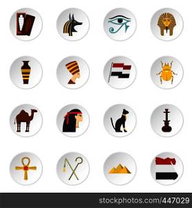 Egypt travel items icons set in flat style isolated vector icons set illustration. Egypt travel items icons set in flat style
