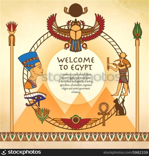 Egyptian background with frame made of egypt ancient symbols vector illustration. Egyptian Background With Frame