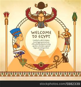 Egyptian background with frame made of egypt ancient symbols vector illustration. Egyptian Background With Frame
