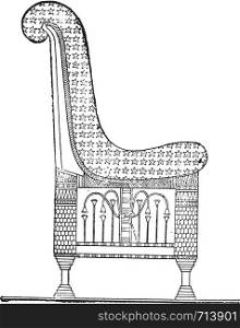 Egyptian chair, vintage engraved illustration. Private life of Ancient a?? Antique family a?? 1881.