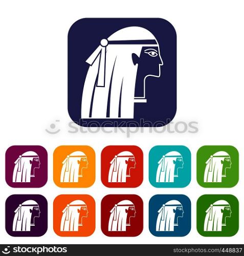Egyptian girl icons set vector illustration in flat style In colors red, blue, green and other. Egyptian girl icons set flat