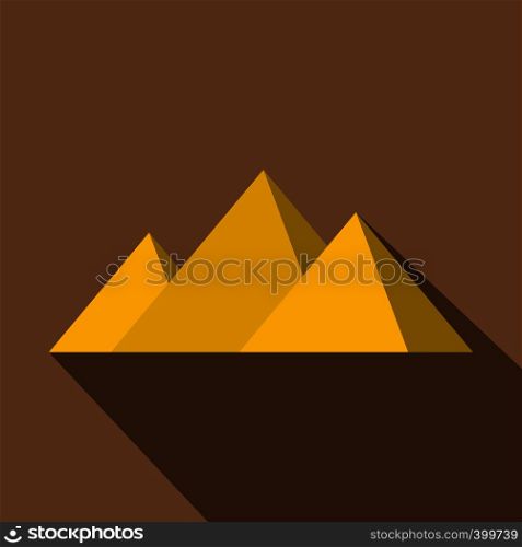 Egyptian Giza pyramids icon. Flat illustration of egyptian Giza pyramids vector icon for web isolated on coffee background. Egyptian Giza pyramids icon, flat style