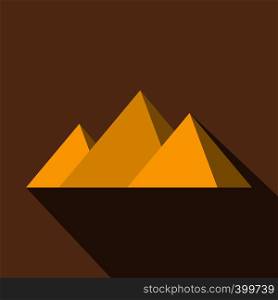 Egyptian Giza pyramids icon. Flat illustration of egyptian Giza pyramids vector icon for web isolated on coffee background. Egyptian Giza pyramids icon, flat style