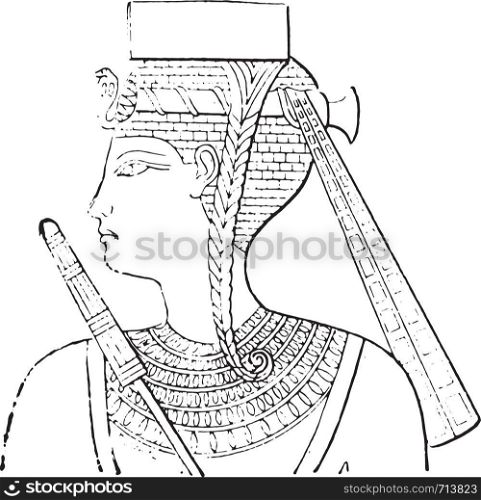 Egyptian headdress, vintage engraved illustration.