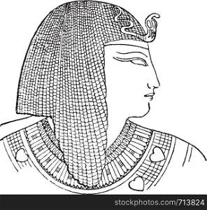 Egyptian headdress, vintage engraved illustration.