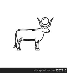 Egyptian mythology bull Buchis, ancient Egypt sacred deity or god animal, vector line icon. Ancient Egypt history, religion and culture symbol of Buchis bull or Bakh ox. Buchis bull, ancient Egyptian mythology deity god