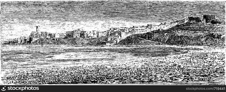 Egyptian Port in the City of Sidon in Lebanon, vintage engraved illustration. Le Tour du Monde, Travel Journal, 1881