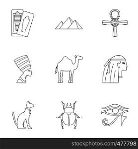 Egyptian pyramids icons set. Outline set of 9 Egyptian pyramids vector icons for web isolated on white background. Egyptian pyramids icons set, outline style