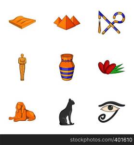 Egyptian symbols icons set. Cartoon illustration of 9 Egyptian symbols vector icons for web. Egyptian symbols icons set, cartoon style