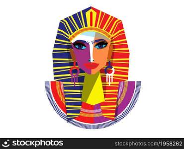 Egyptian woman pharaoh.. vector outline illustration. poster design, postcard, colorful.