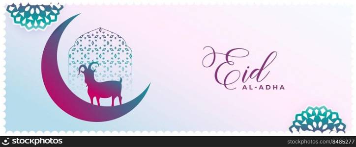eid al adha festival banner with arabic floral goat and crescent moon