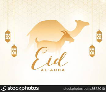 eid al adha islamic greeting with camel and goat design