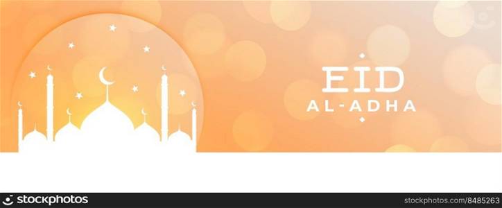 eid al adha mubarak islamic festival with mosque bokeh banner 