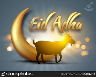 Eid Al Adha Mubarak the celebration of Muslim community festival background design with goat and moon.