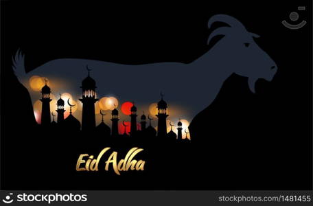 Eid Al Adha Mubarak the celebration of Muslim community festival background design with goat and moon.