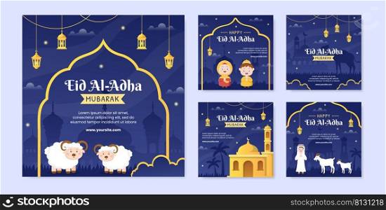 Eid al Adha Post Template Flat Design Illustration Editable of Square Background Suitable for Social Media or Greeting Card