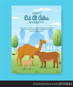 Eid al Adha Vertical Poster Template Social Media Flat Cartoon Background Illustration