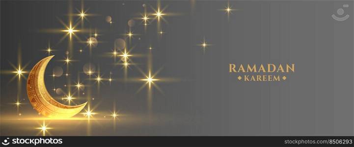 eid festival golden moon with sparkles ramadan banner