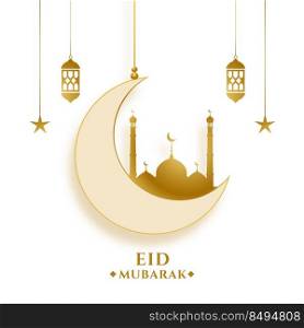 eid festival wishes card with moon mosque and lanterns