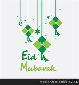 Eid mubarak background with ketupat,crescent and stars for celebrate eid ul fitr or eid ul adha - Vector illustration