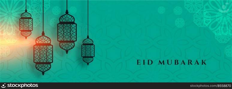 eid mubarak banner with islamic lantern decoration