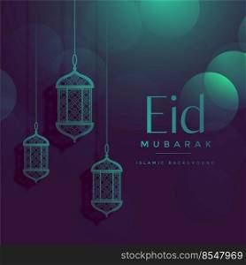 eid mubarak beautiful bokeh background with hanging lamps