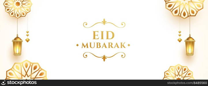 eid mubarak beautiful golden white banner design