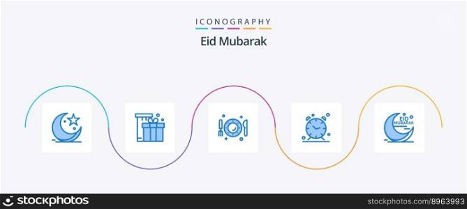 Eid Mubarak Blue 5 Icon Pack Including time. alarm. eid. fork. dinner