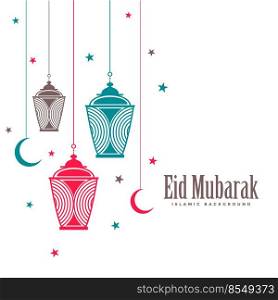 eid mubarak decorative lamps flat background