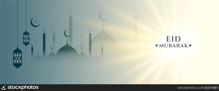 eid mubarak festival banner with holy light