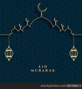eid mubarak festival card in golden and black colors