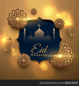 eid mubarak golden decorative arabic islamic card design