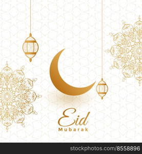 eid mubarak golden moon and lantern festival card design