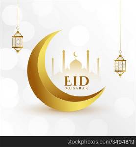 eid mubarak golden moon and mosque beautiful greeting