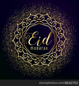 eid mubarak greeting with golden mandala decoration and glitter