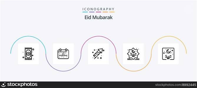 Eid Mubarak Line 5 Icon Pack Including typography. star. celebration. mubarak. celebration