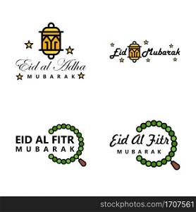 Eid Mubarak Pack Of 4 Islamic Designs With Arabic Calligraphy And Ornament Isolated On White Background. Eid Mubarak of Arabic Calligraphy