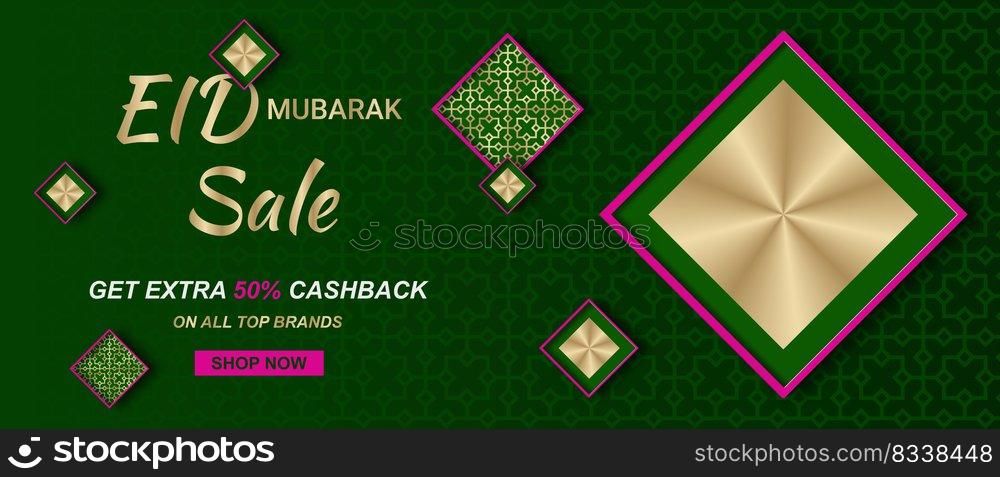 Eid mubarak sale. Web header or banner design with golden eid mubarak. Vector illustration