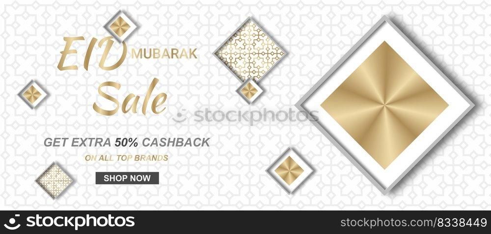 Eid mubarak sale. Web header or banner design with golden eid mubarak. Vector illustration