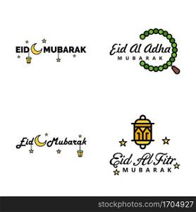 Eid Sale Calligraphy Pack of 4 Hand Written Decorative Letters. Stars Moon L&Isolated On White Background
