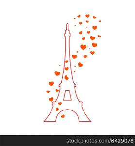 Eiffel Tower and red hearts. . Eiffel Tower and red hearts. Vector illustration .